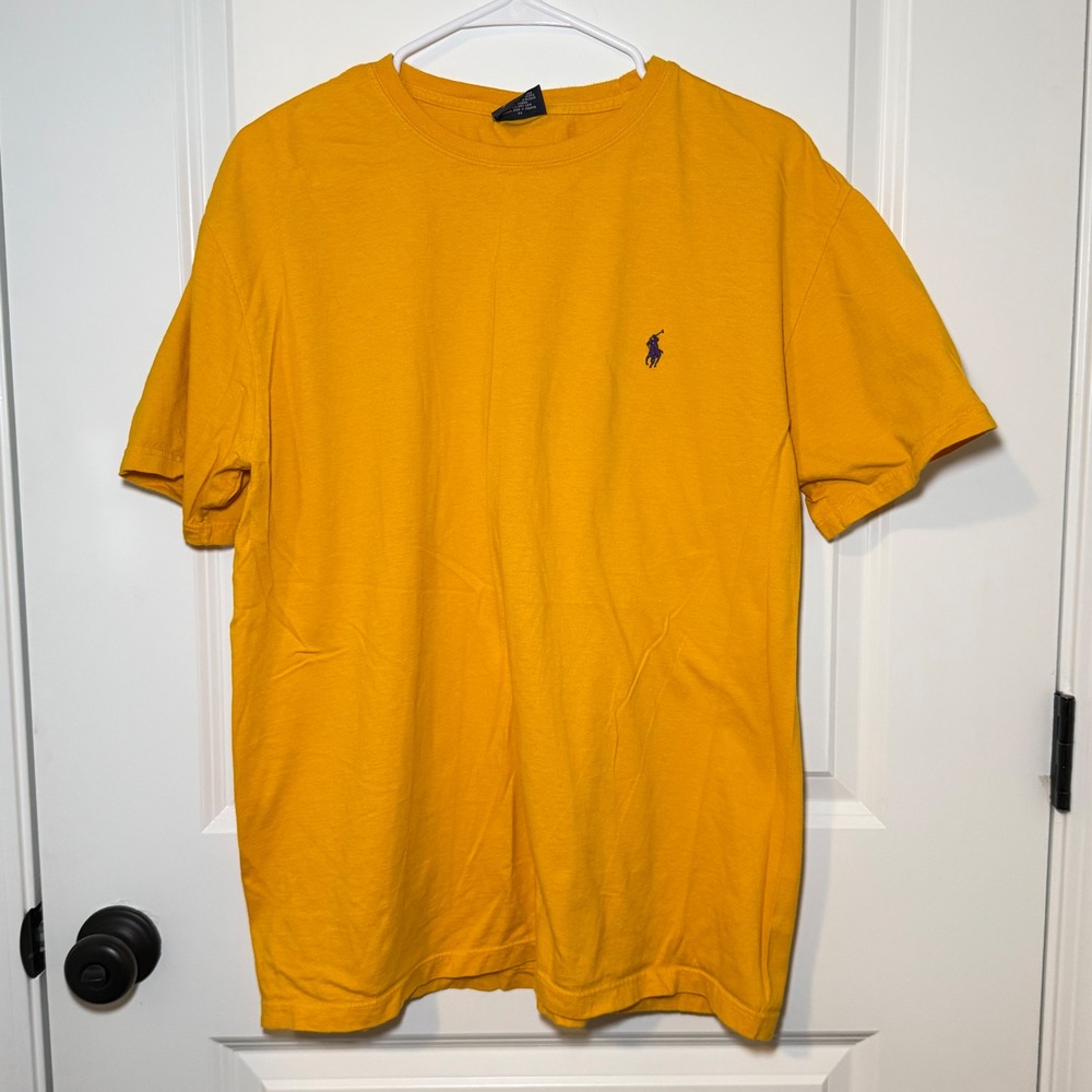 Polo Ralph Lauren Mens Mustard Yellow Cotton Short Sleeve T-Shirt Pony‎ Logo L